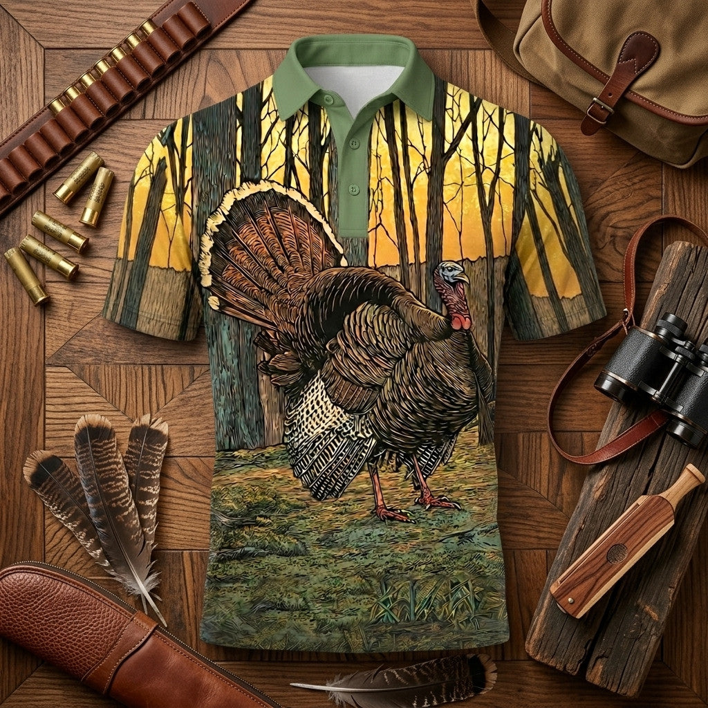 Wild Turkey In The Forest Men Polo Shirt