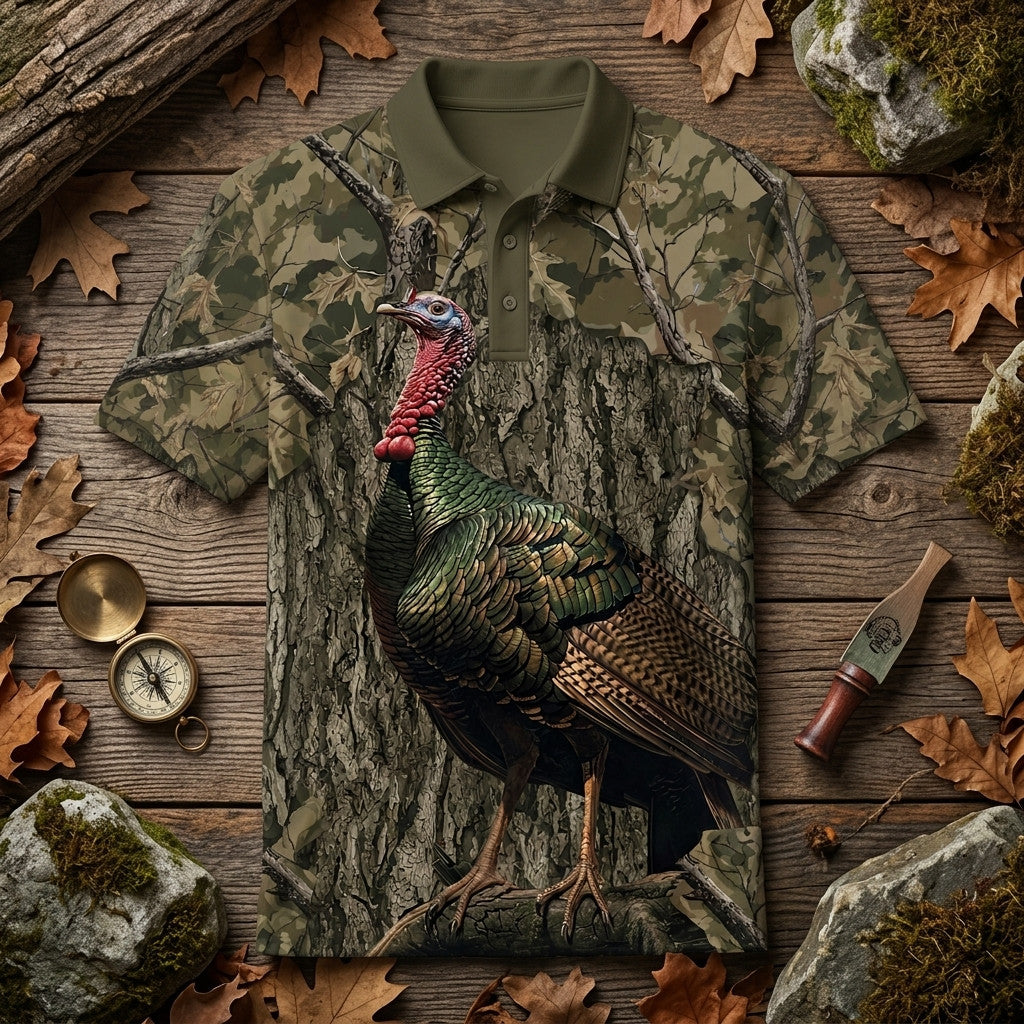 Turkey Hunter Camouflage Men Polo Shirt