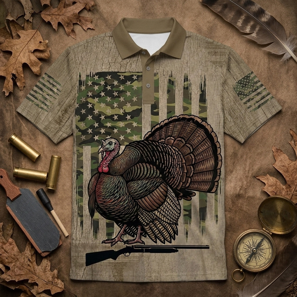 Wild Turkey Hunting America Men Polo Shirt