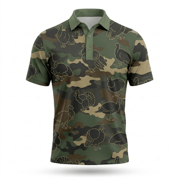 Wild Turkey Hunting Camo Seamless Pattern Men Polo Shirt
