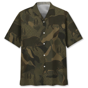 Wild Boar Camouflage Hunting Hawaiian Shirt