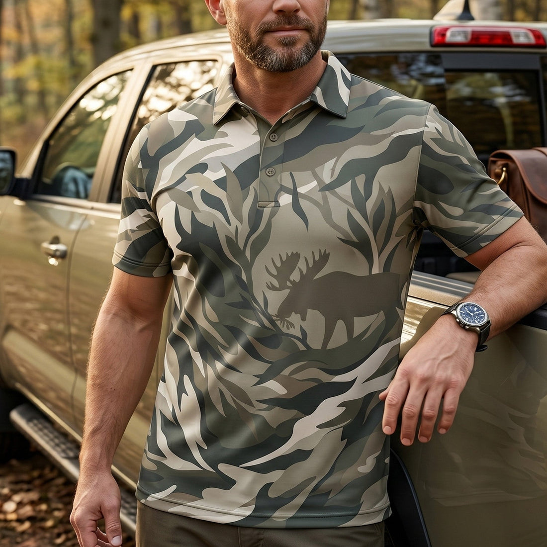 Moose in the Brush Hunting Polo Shirt MHP1002
