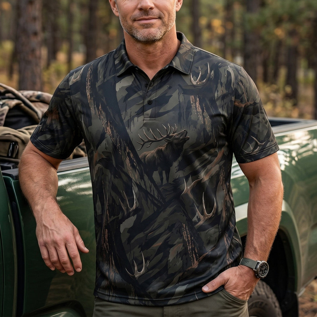The Timber King Elk Hunting Polo Shirt EHP1009