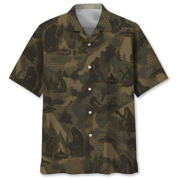 Bigfoot and Alien Camping Camouflage Hawaiian Shirt