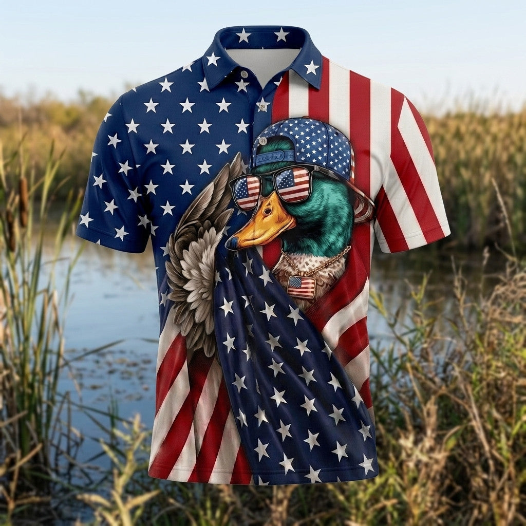 Mallard Duck Patriot Men Polo Shirt