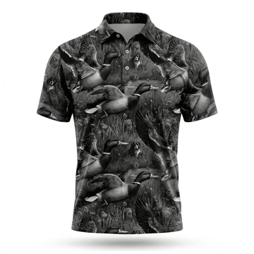 Mallard Duck Hunting Black Vintage Men Polo Shirt
