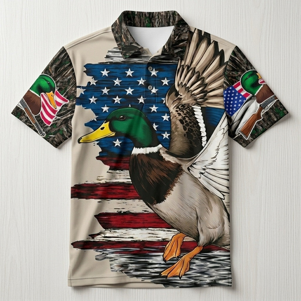 Vintage Mallard Duck Hunting Camo Men Polo Shirt