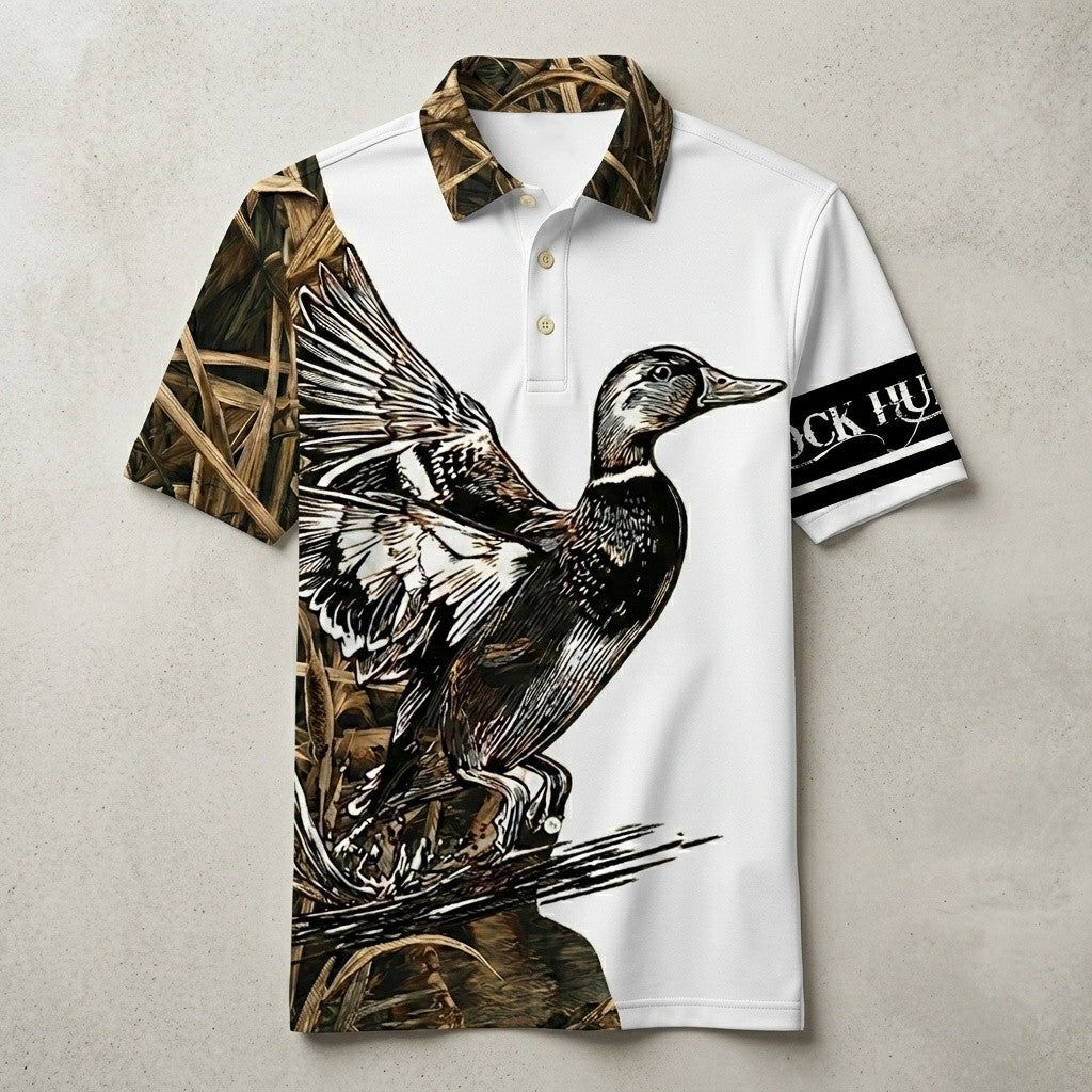 Vintage Graphic Duck Hunting Men Polo Shirt
