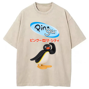 Personality fashion Pingu In The City Japanese Washed T-Shirt