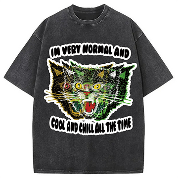Personality fashion Normal And Chill Cat Washed T-Shirt