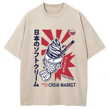 Personality fashion Glaces Vendues Chez Oishi Market Washed T-Shirt