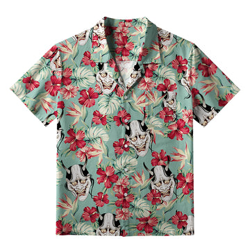 Personality fashion  Oni Mask And Flower Aloha Hawaiian Shirt