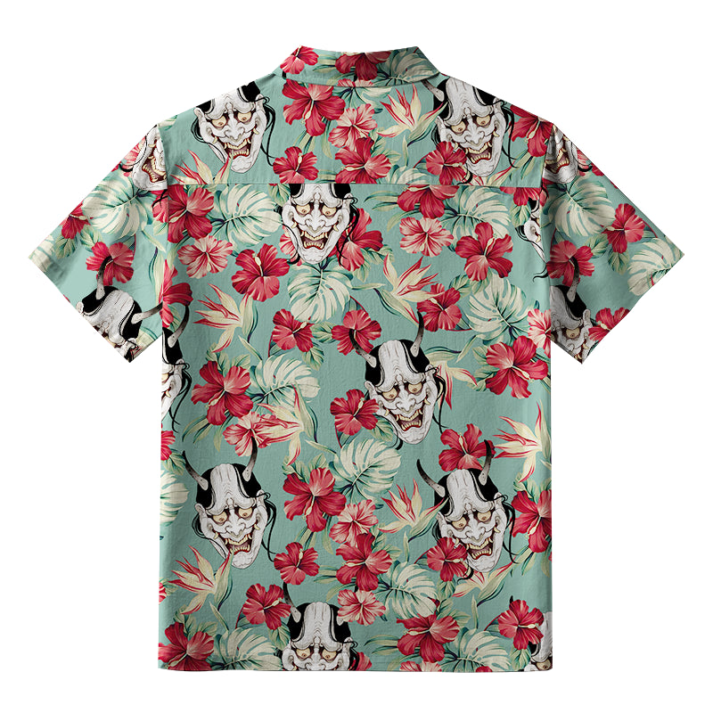 Oni Mask And Flower Aloha Hawaiian Shirt