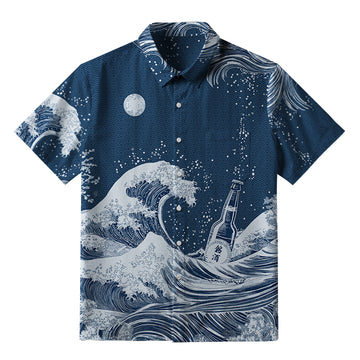Personality fashion  The Great Wave Off Beer Button-up Shirt