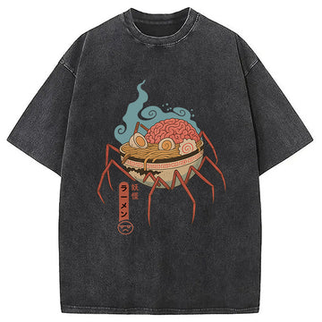Personality fashion Yokai Ramen Washed T-Shirt