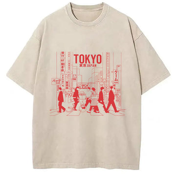Personality fashion Tokyo Japan Street Vintage Washed T-Shirt