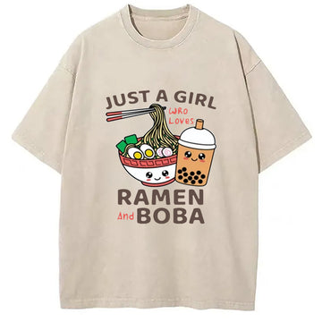 Personality fashion Just A Girl Who Loves Ramen And Boba Washed T-Shirt