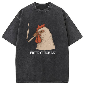 Personality fashion Fried Chicken 420 Smoking Meme Washed T-Shirt