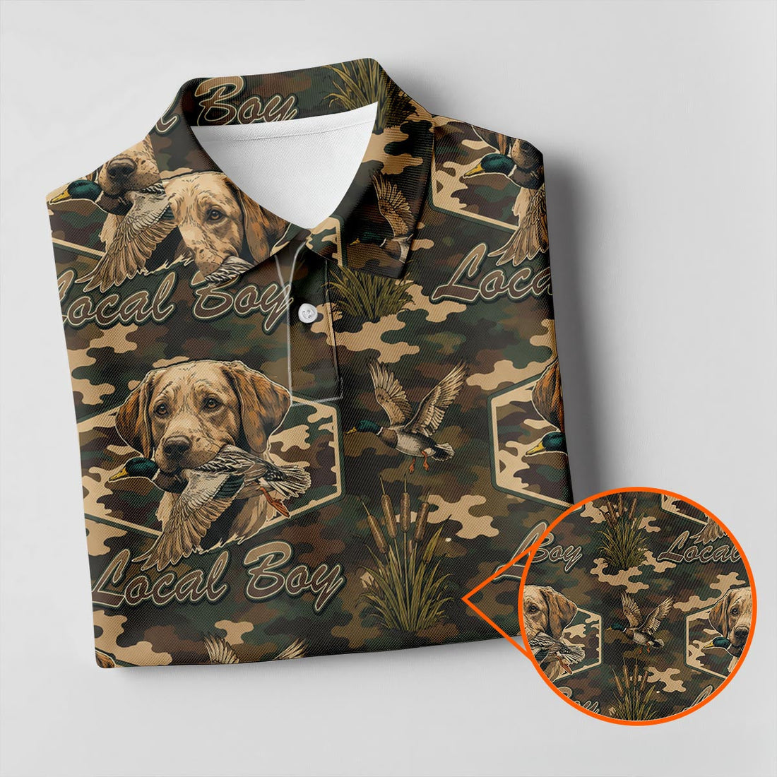 Local Boy Duck Hunting Polo Shirt ¨C Labrador Retriever Camo Tee