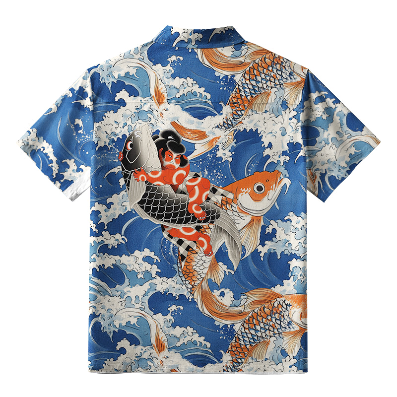 Sumo Wrestler Holding A Koi Aloha Hawaiian Shirt