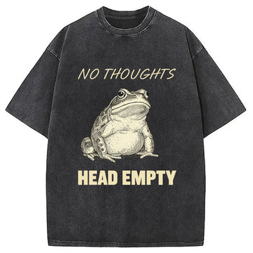 Personality fashion No Thoughts Frog Washed T-Shirt