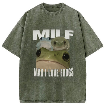 Personality fashion Man I Love Frogs Washed T-Shirt