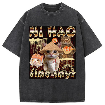 Personality fashion Ni Hao Fine Washed T-Shirt