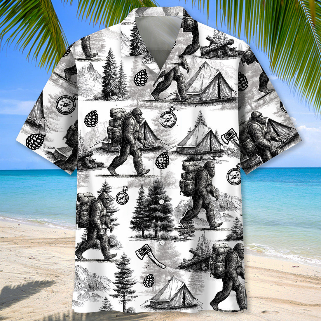 Vintage Bigfoot Go Camping Hawaiian Shirt