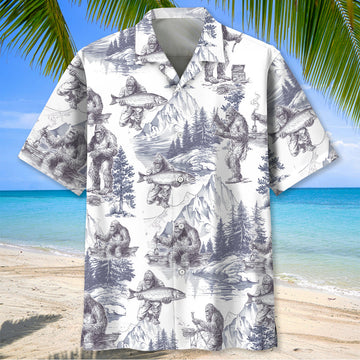 Vintage Bigfoot Goes Fishing Hawaiian Shirt
