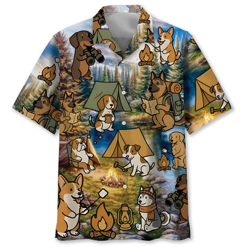 Funny Dog Camping Hawaiian Shirt