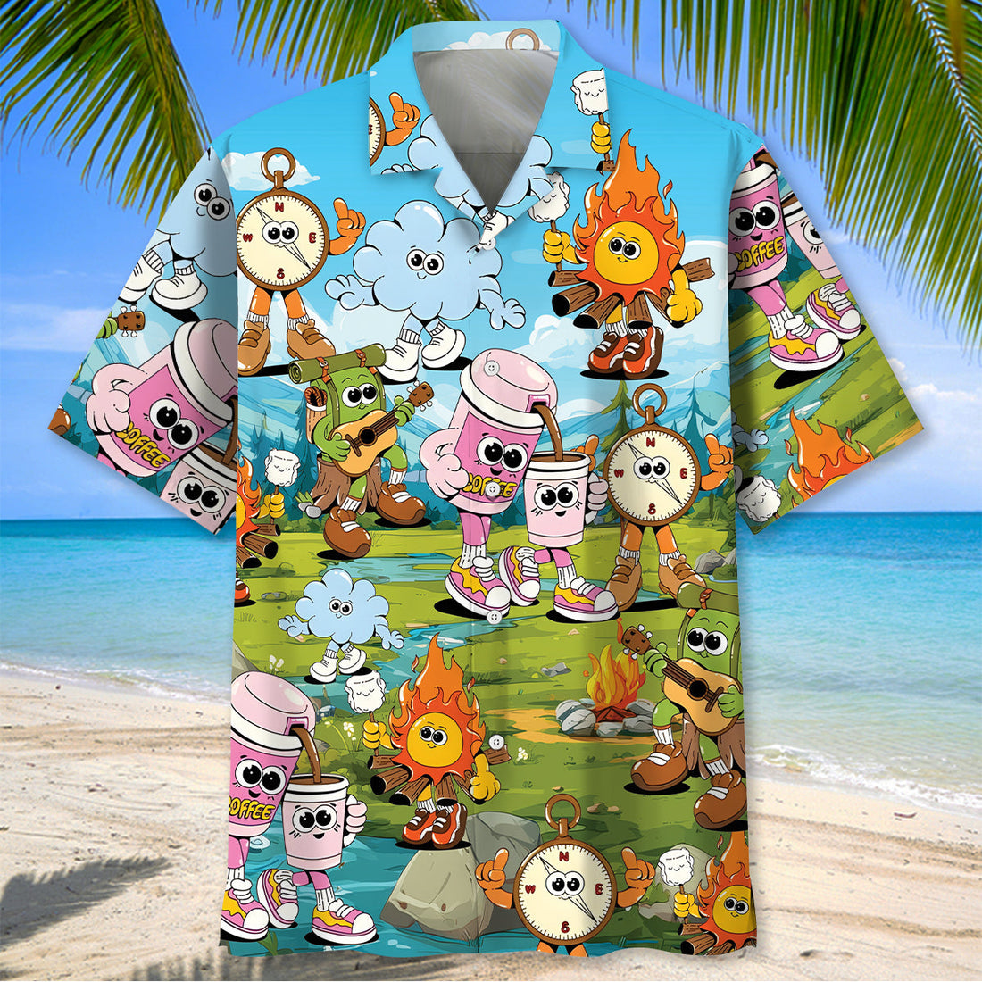 Vintage Camping Cartoon Mascot Hawaiian Shirt