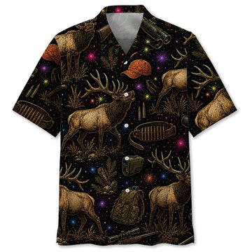 Retro Elk Hunting Colorful Hawaiian Shirt