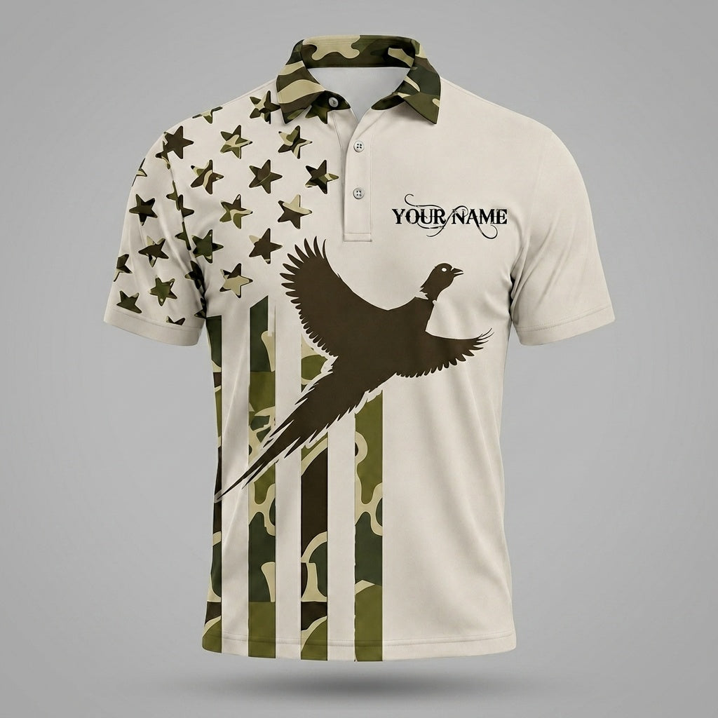 Custom Name Pheasant Hunting Camouflage Style Men Polo Shirt
