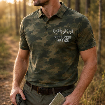 Personalized Hunting Polo Shirt Camouflage Print, Short Sleeve, Deer Antler Names