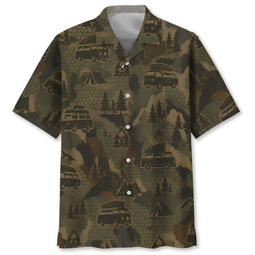 Camper Van Hippie Car Camping Camouflage Hawaiian Shirt