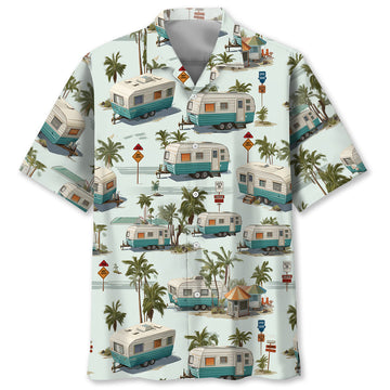Vintage Fiffth-Wheel Trailer Hawaiian Shirt