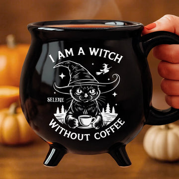 I'm A Witch Without Coffee - Personalized Halloween Black Ceramic Witch Mug - Halloween Gift For Family, Sisters, Friends, Siblings