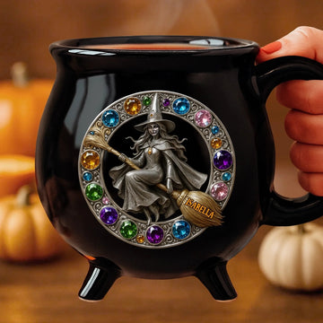 Jewelry Witch - Personalized Halloween Black Ceramic Witch Mug - Halloween Gift For Family, Sisters, Friends, Siblings