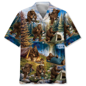 Funny Bigfoot Camping Hawaiian Shirt