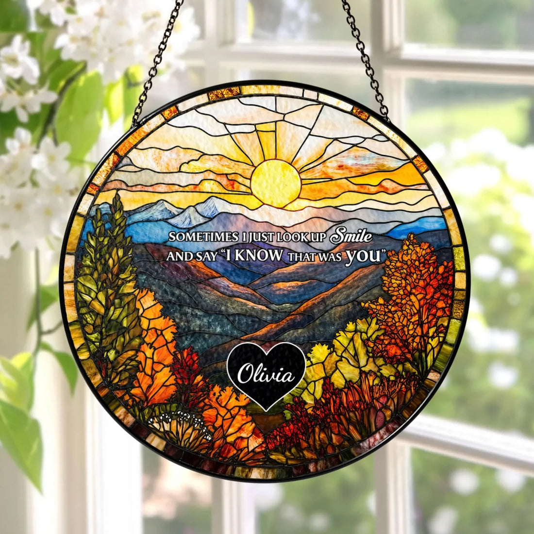 Sometimes I Just Look Up Smile And Say I Know That Was You Personalized Window Stained Glass Memorial Hanging Suncatcher