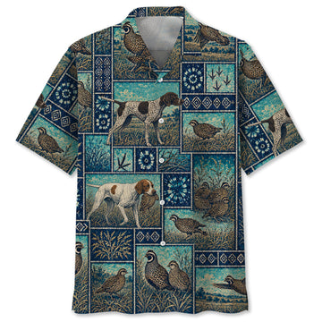 Vintage Blue Quail Hunting Hawaiian Shirt