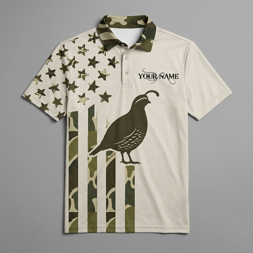 Custom Name Quail Duck Hunting Camouflage Style Men Polo Shirt