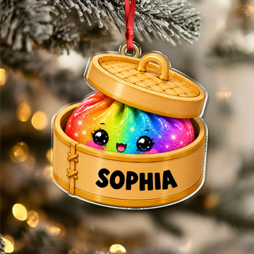 Personalized Glitter Dumpling Bamboo Steamer Acrylic Ornament, Cute Foodie Christmas Gift-2