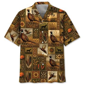 Pheasant Hunting Vintage Pattern Graphic Hawaiian Shirt