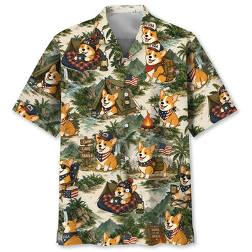 Funny Corgi Dog Camping Hawaiian Shirt