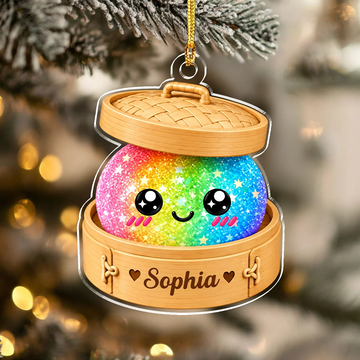 Custom Name Glitter Squishy Dumpling Acrylic Ornament, Personalized Food Lover Keepsake