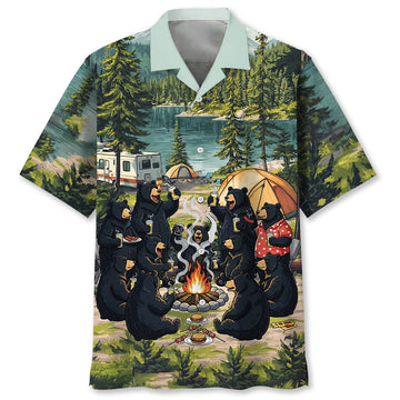 Friends Fires Fun Camping Crew Black Bear Hawaiian Shirt
