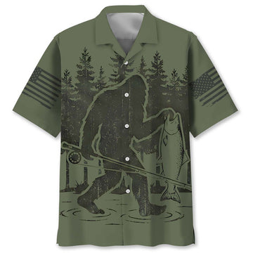 Bigfoot Fishing Funny Fisher Man Hawaiian Shirt