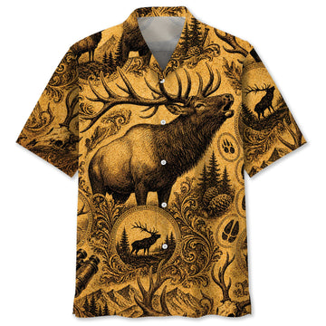 Elk Hunting Legend Vintage Art Hawaiian Shirt