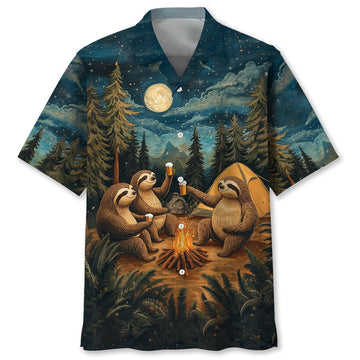 Funny Sloth Drinking Night Hawaiian Shirt